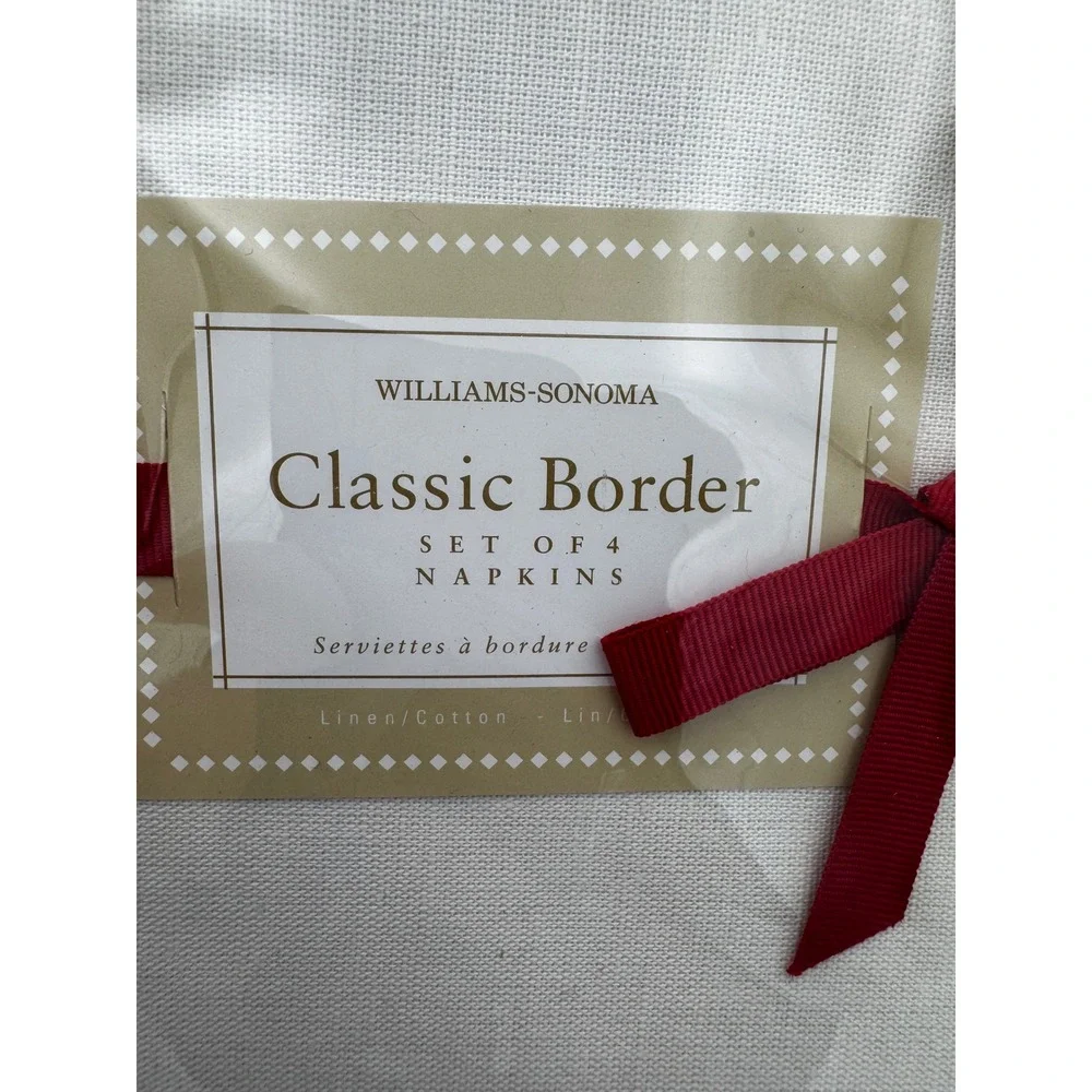 NWT Williams Sonoma Classic Border Red Cream 4 Placemats 4 Napkins Discontinued